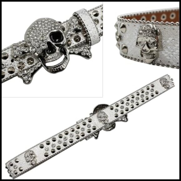 Rhinestone Skull Studded Belt with Eco-Friendly Leather main image 7